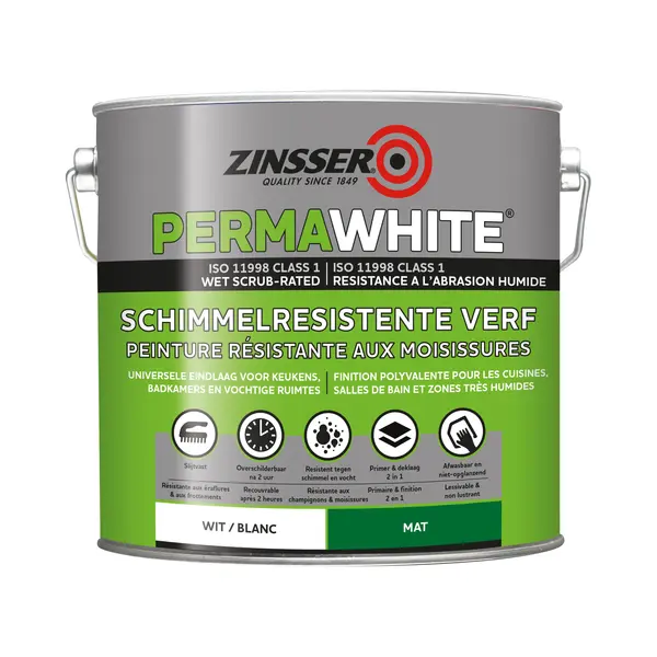 Zinsser Permawhite Mat - Badkamermuurverf - Wit - 2, 5L thumbnail