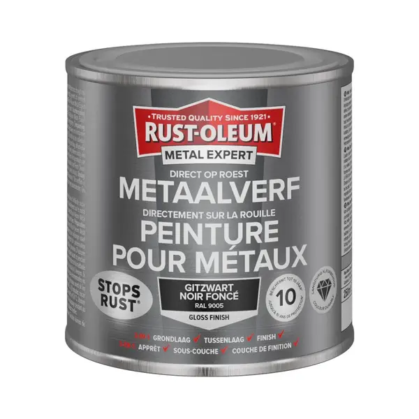 Rust-Oleum Metal Expert Direct Op Roest Metaal Verf 250ml - Ral 9005 thumbnail
