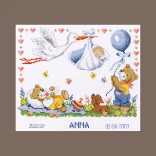 Vervaco Kruissteek Telling Kit Diy Cadeau Baby Geboorte Aangepaste Een Cigogne Draagt Een Baby Volledige Schilderij Borduurset Creatieve Vrije Tijd