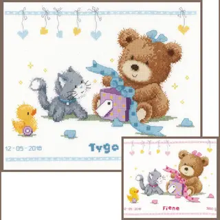 Vervaco Counted Cross Stitch Birth Sampler – Counted Cross Stitch Kit, Cotton, Multicolour, 29 X 23 X 1 Cm