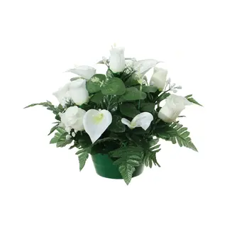 Louis Maes Kunstbloemen Plantje In Pot - Wit - 26 Cm - Bloemstuk Ornament - Rozen Met Bladgroen