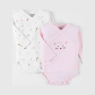 Noukie's - 2 Pack - Meisje - Rompertje Overslag - Roze /wit - Luipaardje - 6 Maand 68