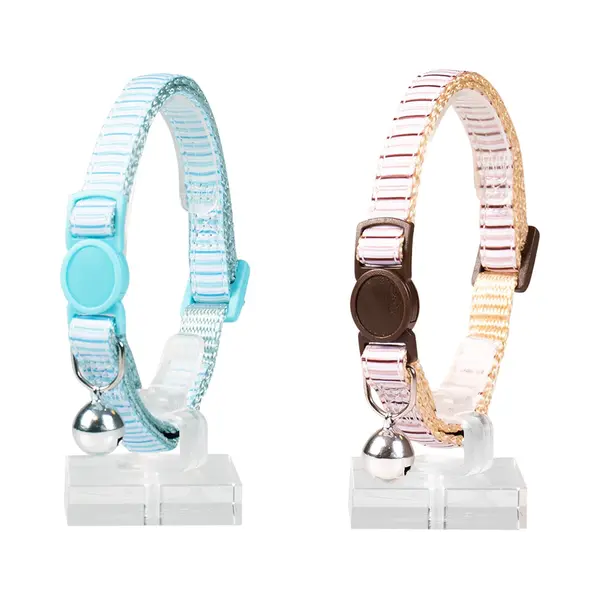 Duvo+ Kattenhalsband Beach Nylon Blauw/Beige 20-30cm / 10mm thumbnail