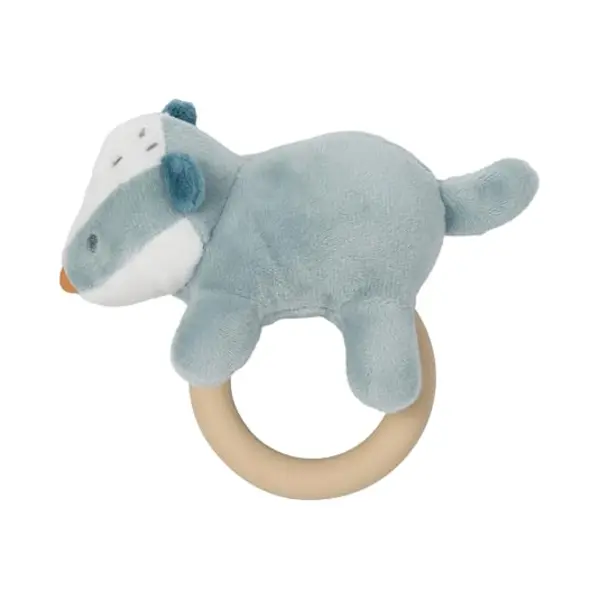 Nattou Kuscheltier-Rassel Aus Polyester Mit Silikonring, Dachs Felix, Ca. 11 Cm, Felix Und Leo, Hellblau thumbnail