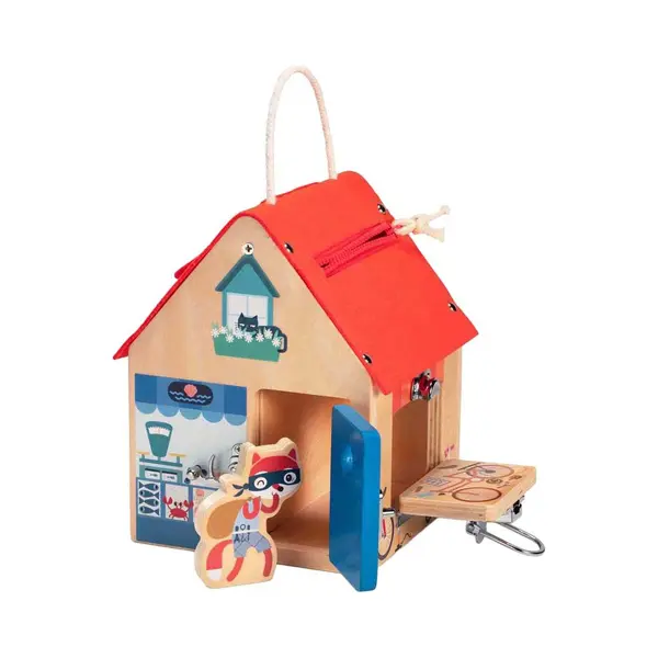 Lilliputiens - Multi-Lock Learning House In Wood - Educational Wooden Toy With 6 Locking Systems - Key, Scratch, Lock, Hook, ... - Motor Skills And thumbnail