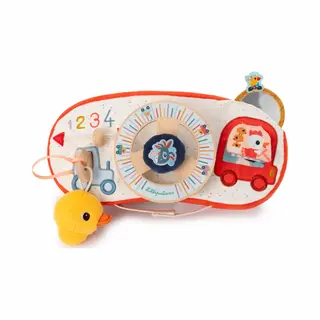 Lilliputiens - Baby Activity Panel - Perfect For Car Rides - Interactive Toy With Steering Wheel, Key, And Mirror - Busy Board - Stimulates Motor