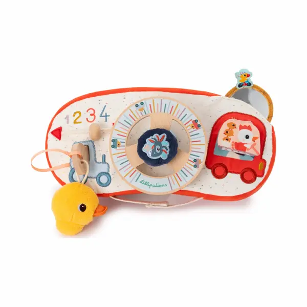 Lilliputiens - Baby Activity Panel - Perfect For Car Rides - Interactive Toy With Steering Wheel, Key, And Mirror - Busy Board - Stimulates Motor thumbnail
