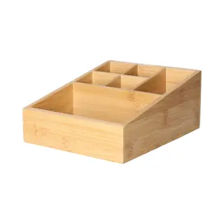 Bambou & Co Make-up/badkamer/kantoor Sorteer Organizer - 6-vaks Bakje - 21 X 16 Cm - Bamboe Hout - Lichtbruin