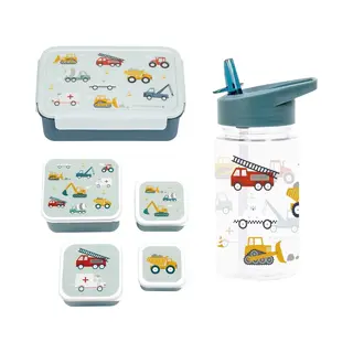 Bundel A Little Lovely Company Back To School Set - Drinkfles/4 Snackdozen/Bentobox - Voertuigen