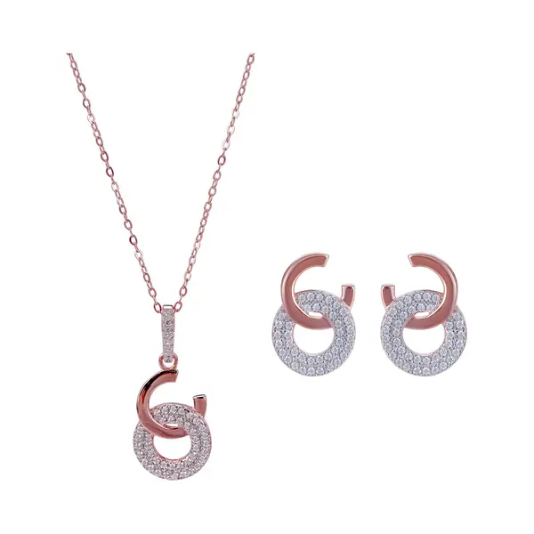 Orphelia Set-7440 - Juwelenset, Ketting + Oorbellen - 925 Zilver Rosé - Zirkonia - 42 Cm thumbnail