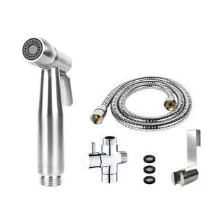 Bidet Handdoucheset - Bidet Sproeier Uit Geborsteld Rvs - Inclusief Slang, T-stuk & Wandhouder