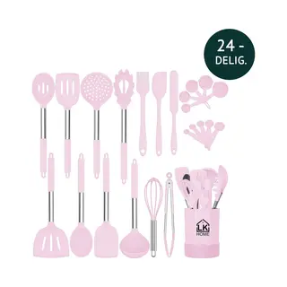 Lk Home Siliconen Keukengerei Set Met Houder - Kookgerei 24 Delig - Bpa & Plastic Vrij - Ophangbaar Roze.