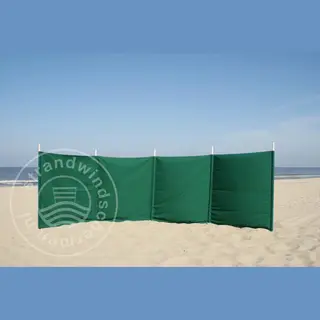 strandwindschermen.nl Strand Windscherm 5 Meter Dralon Effen Groen Met Houten Stokken.