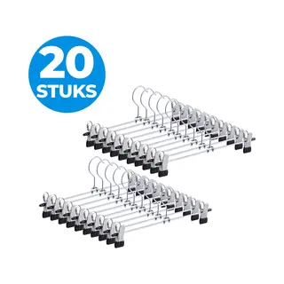 Acaza Kledinghangers - Broekhanger - Rokhangers - 31 Cm Lang - Met Knijpers - Anti Slip - 20 Stuks - Metaal - Zilver
