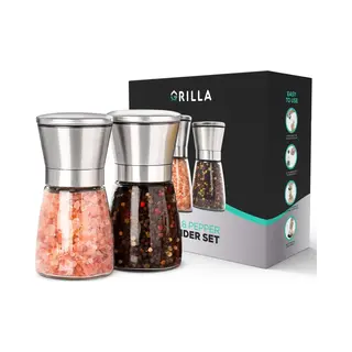 Grilla Peper En Zoutmolen Set - Zout En Peperstel - Zoutvaatje En Pepermolen - Rvs - 14 Cm