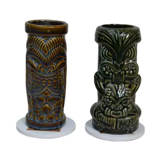 Chefs Cuisine Tiki Glazen - Cocktailglazen - Mojito Glazen – Longdrinkglazen – Incl. 2 Keramieken Tiki Mugs & 2 Keramieken Tiki Onderzetters