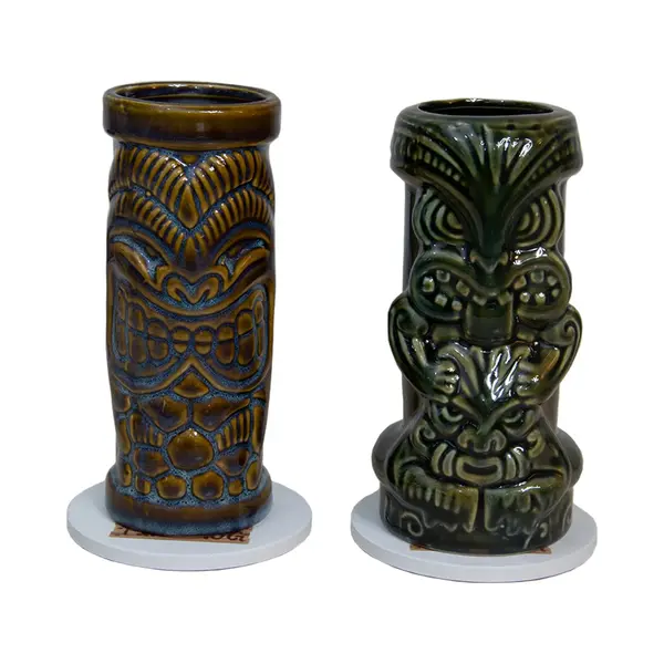 Chefs Cuisine Tiki Glazen - Cocktailglazen - Mojito Glazen – Longdrinkglazen – Incl. 2 Keramieken Tiki Mugs & 2 Keramieken Tiki Onderzetters thumbnail