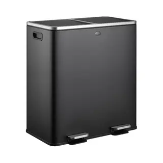 HÜSq Prullenbak 60 Liter (30+30L) - Grote Pedaalemmer In Metaal Met 2 Vakken Voor Afvalscheiding - Soft-close Duo Afvalbak Voor Kantoor Of Keuken -