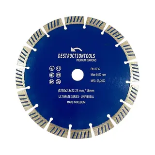 Destructiontools Diamantschijf Doorslijpschijf Zaagblad Droogzaagblad 230mm - (gewapend) Beton, Steen, Baksteen Voor Haakse Slijper - Diameter 230mm,
