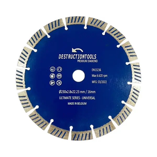 Destructiontools Diamantschijf Doorslijpschijf Zaagblad Droogzaagblad 230mm - (gewapend) Beton, Steen, Baksteen Voor Haakse Slijper - Diameter 230mm, thumbnail