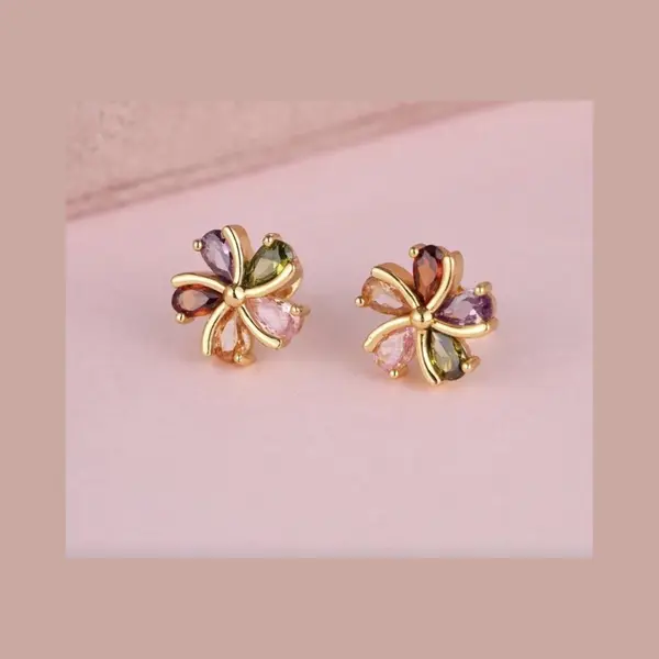 Vibe - Kleurige Bloem - Goud-oorknop - Juweel - Geschenk - X Mas thumbnail