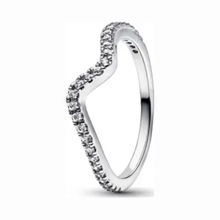 Pandora Silver Sparkling Wave Ring - 52