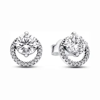 Pandora Sparkling Round Halo Stud Silver Earrings