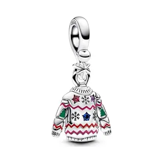 Pandora Moments 793596C01 Christmas Jumper Charm Pendant In Sterling Silver With Crystals Compatible Moments Bracelets, Mehrfarbig, Sterling Silver,