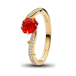 Pandora Disney Beauty And The Beast 163984C01 Women's Ring Gold, 54/17, 2, Sterling Silver, Cubic Zirconia