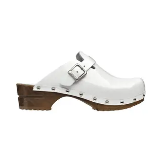Sanita Krisla Offener Clog | Original Handgemacht | Leder-Holzclogs Für Damen | Nachhaltige Sohle | Weiß | 38 Eu