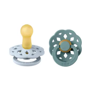 Bibs Boheme Soother 2-Pack. Bpa Free Dummy Pacifier, Round Nipple. Natural Rubber Latex, Made In Denmark. Str. 1, Baby Blue/Island Sea