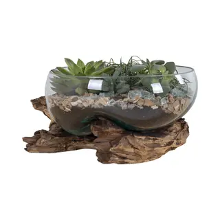 House Nordic 4501054 Decoratieve Schaal Hout Glas, Staal