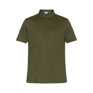 KnowledgeCotton Apparel Poloshirt Leinen Dunkelgrün - Größe M