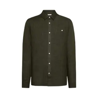 Knowledge Cotton Apparel KnowledgeCotton Apparel Overhemd Linnen Olijfgroen - Maat M - Heren - Overhemden Casual