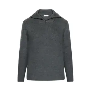 KnowledgeCotton Apparel Knowledge Cotton Apparel Wollpullover Half Zip Anthrazit - Größe M