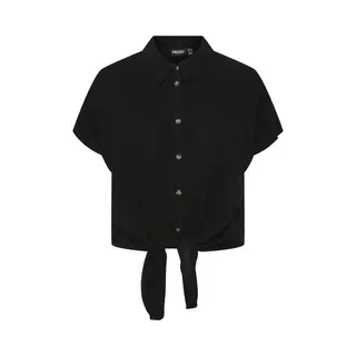 Pieces Damen Pcvinsty Ss Linen Tie Shirt Noos, Schwarz, L