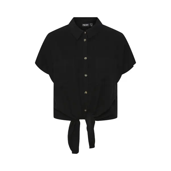 Pieces Damen Pcvinsty Ss Linen Tie Shirt Noos, Schwarz, L thumbnail
