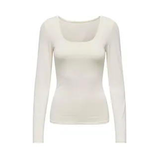 Only Damen Onlea L/S Deep Neck Top Jrs, Cloud Dancer, M