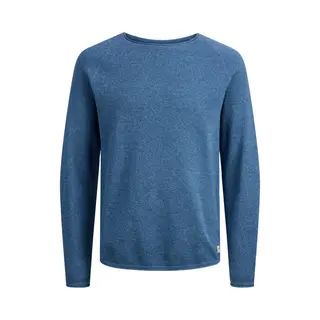 Jack & Jones Hill Knit Crew Neck Slim Fit - Heren Pullover Katoen Met O-hals - Lichtblauw Melange