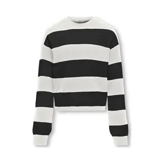 Kids Only Mädchen Kogfranca Short L/S Stripe Knt Noos Pullover, Cloud Dancer/Stripes, Wide Stripe Black, 134-140 Eu