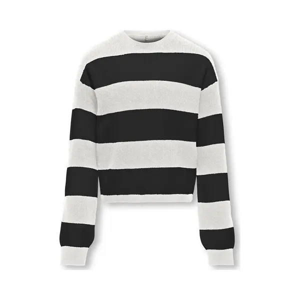 Kids Only Mädchen Kogfranca Short L/S Stripe Knt Noos Pullover, Cloud Dancer/Stripes, Wide Stripe Black, 134-140 Eu thumbnail