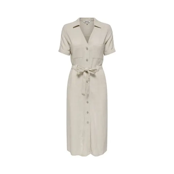 Only Onlsiesta Ss Lin Bl Shirt Dress Pnt Noos Midi Dress Beige thumbnail