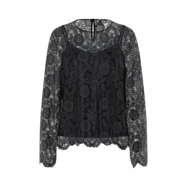 Pieces T-shirt Pcolline Ls Lace O-neck Top Wvn Noo 17158211 Black Dames Maat - L thumbnail