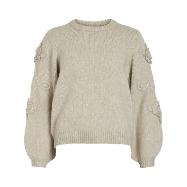 Vila Trui Vifaye O-neck L/s Embrodiery Knit T 14109975 Cement Dames Maat - Xl thumbnail