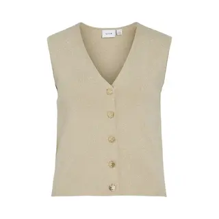 Vila Gilet Vicharvi S/l Button Glitter Knit Ve 14113306 Frosted Almond/light Gold Glitter Dames Maat - M
