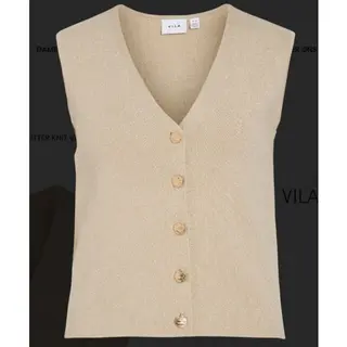 Vila Gilet Vicharvi S/l Button Glitter Knit Ve 14113306 Frosted Almond/light Gold Glitter Dames Maat - Xl