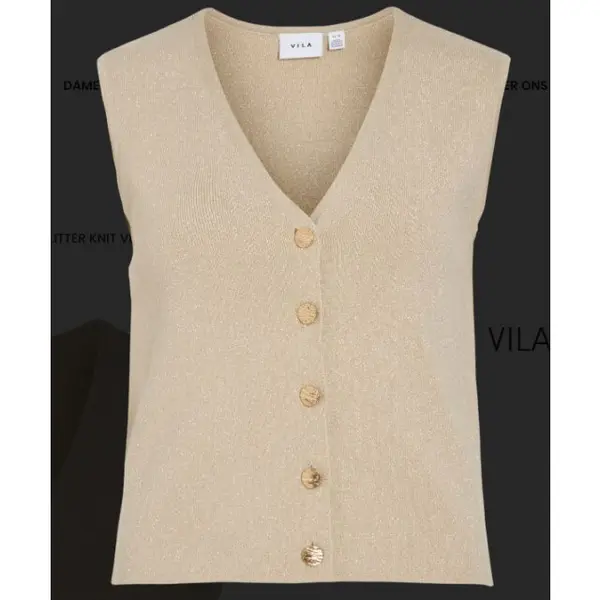 Vila Gilet Vicharvi S/l Button Glitter Knit Ve 14113306 Frosted Almond/light Gold Glitter Dames Maat - Xl thumbnail