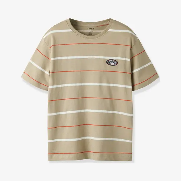 Gestreept T-shirt Voor Jongens Met Name It-logo Taupe thumbnail