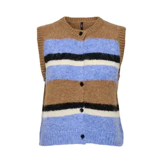 Only Gebreide Bodywarmer 'Onlkallie' Lichtblauw / Karamel / Zwart / Wit