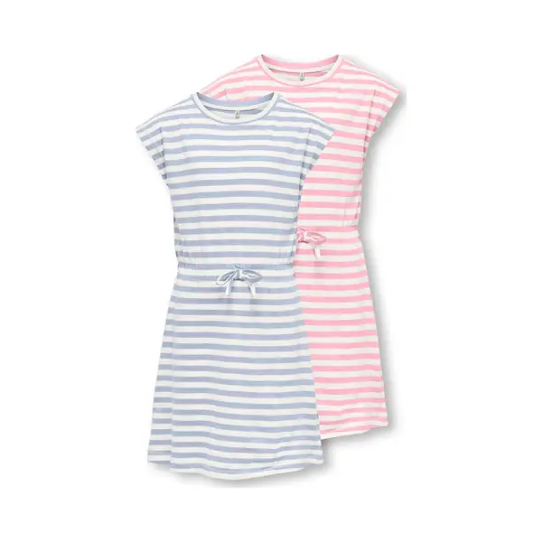 Kids Only Jerseykleid Kogmay Life S/S Dress Jrs 2-Pack (Packung, 2-tlg) Im Sommerlichen Streifen-Look Und Mit Bindeband In Der Taille thumbnail